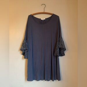 Umgee blouseboho lace top jersey knit lace sleeves shirt tunic coastal plus 1x